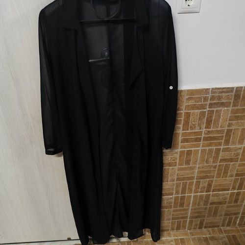 Black long transparent kimono with collar and long sleeves