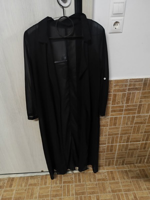 Black long transparent kimono with collar and long sleeves