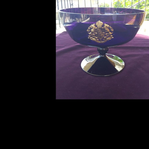 Vintage crystal compote bowl, deep red-purple