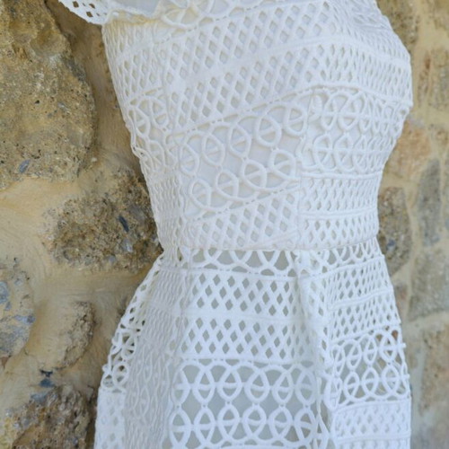 Access Fashion blouse with knitting and pleats, white, like new, size S/M