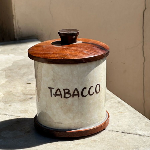 Ceramic Tabacco Jar used from RO-EL Milano with wooden lid