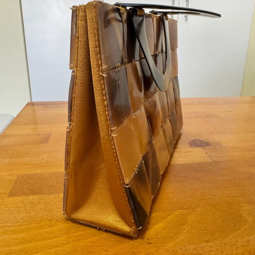 Accessorize clutch bag used, brown and gold