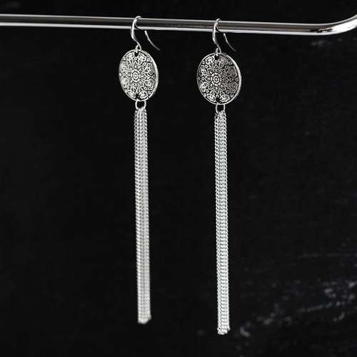 Silver boho tassel earrings long new with chains