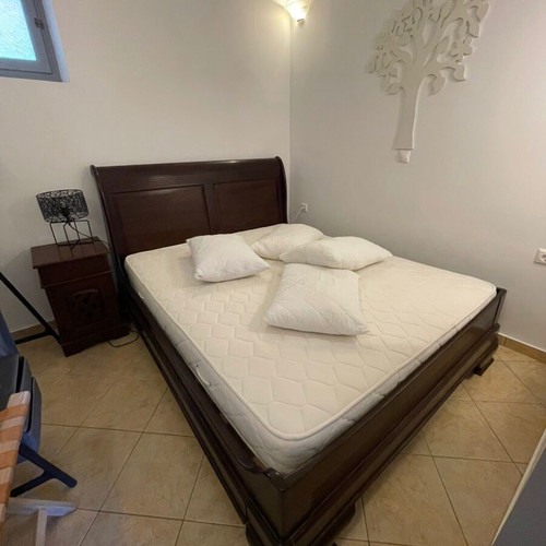 King Size Solid Wood Bed with Mattress and Nightstand like new