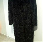  Μαύρο γούνινο παλτό βιζόν μονοκόμματο M-L μακρύ