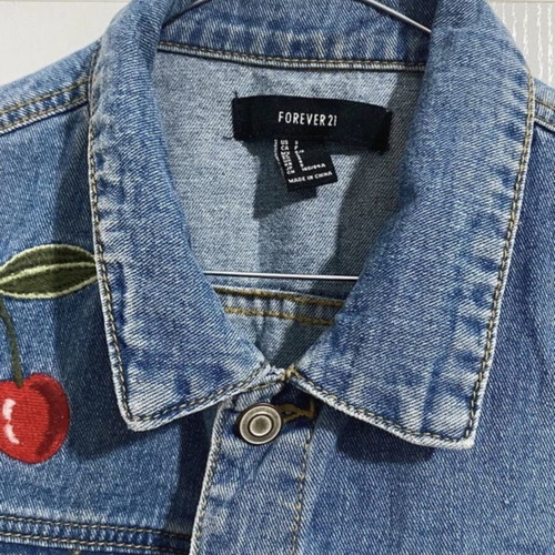 Forever 21 Cherry Denim Jacket Size Small Like New