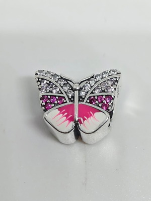 Silver Butterfly Charm with Pink and White Enamel like new
