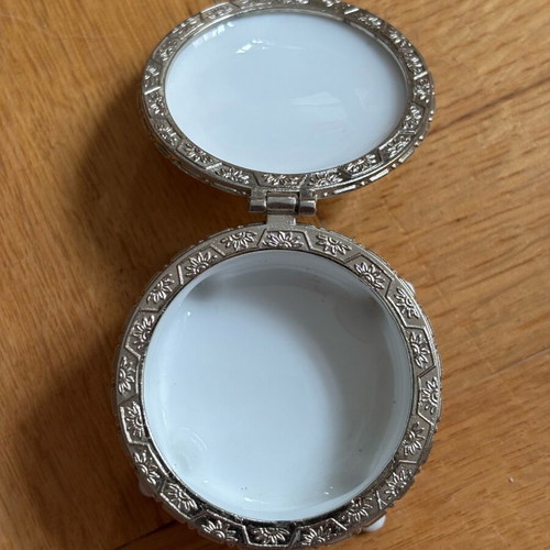 Limoges porcelain box new with silver-plated trim