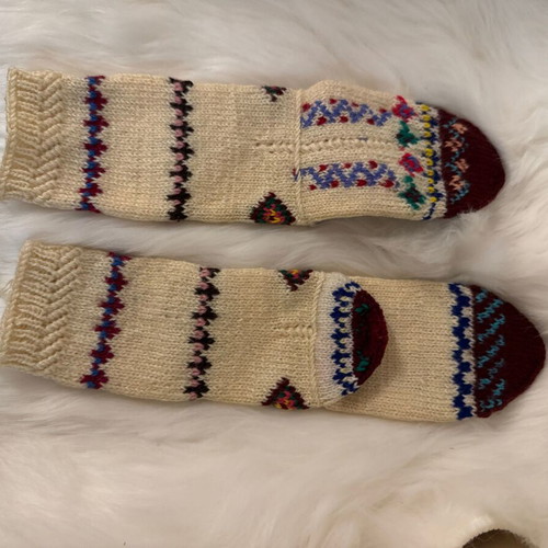 Wool knitted handmade jacquard socks new, multicolored