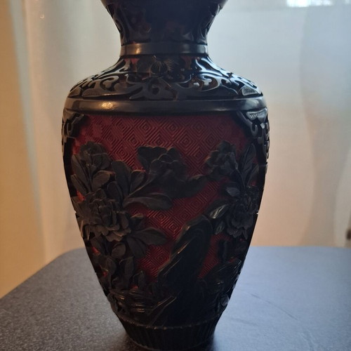 Cinnabar Chinese Vase 16 cm used, 1920-1950