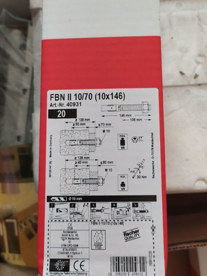 Fischer screws 10*146 new, 4 boxes