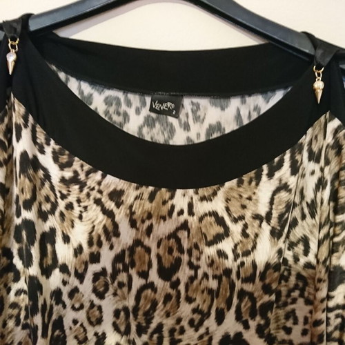 Jumpsuit with Leopard Print Used, Size L, Black and Brown