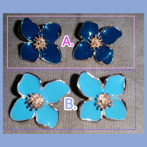 Stainless Steel Flower Stud Earrings with Enamel new, 2 pairs petrol and blue