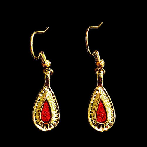 Apefthon dangling earrings new with red enamel and gold details