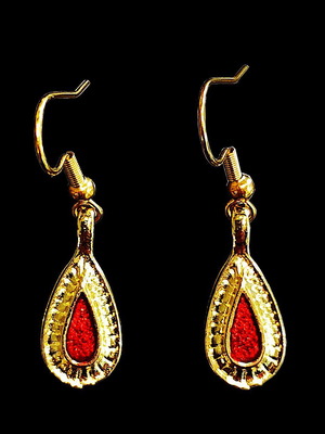 Apefthon dangling earrings new with red enamel and gold details