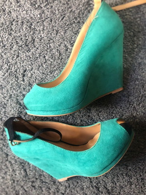 Zara wedge heels with faux suede used, green, size 37