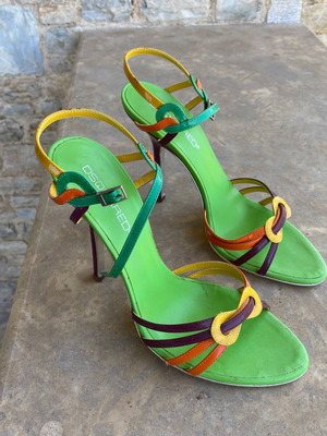 Dsquared2 sandals new size 39, green with multicolor straps, 12cm heel