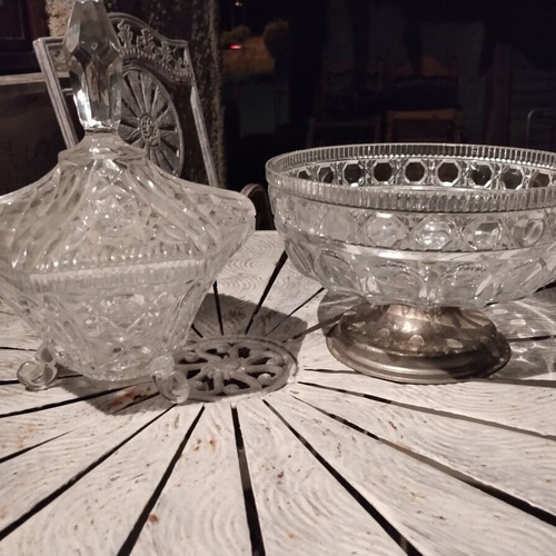 Vintage lead crystal set with bonbonniere and large fruit bowl used