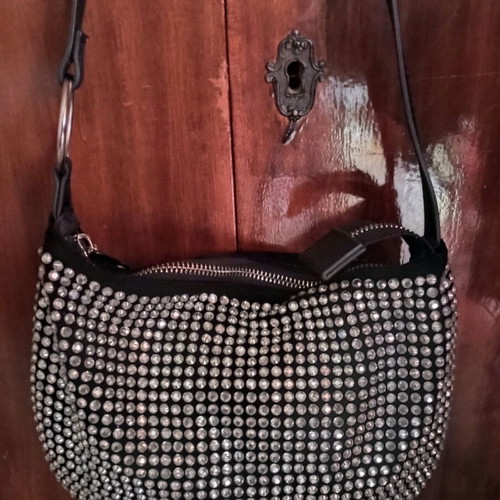 Zara black shoulder bag with studs and strass like new