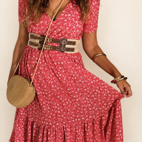 Zara red dress with white floral details, size M