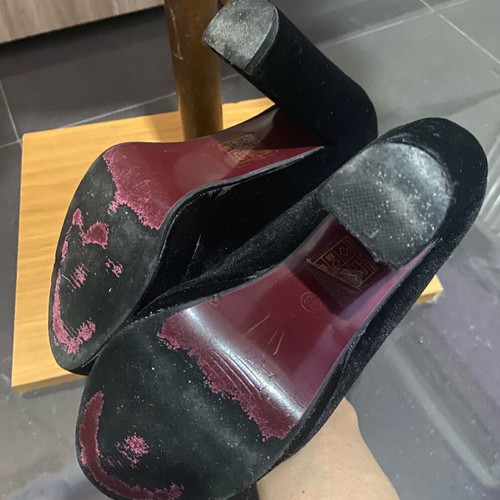 Black velvet ankle boots used, size 38, 11cm heel