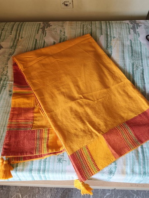 Tablecloth with decorative tassels used, cotton 1.73m x 1.33m