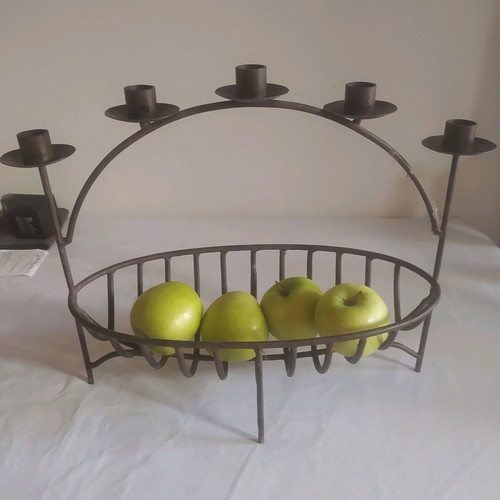 Metal handmade 5-candle candlestick new with fruit holder