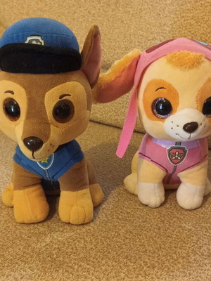 Paw Patrol Ty plush toys Chase & Skye used, 20-22cm height
