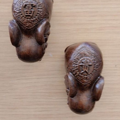 Set of 2 Wooden Feng Shui Elephant Figurines, Lucky Charms