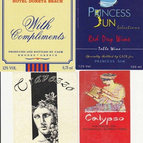 Vintage 4 wine labels of Cair Rhodes company 1960 used