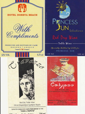 Vintage 4 wine labels of Cair Rhodes company 1960 used