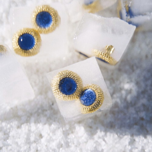 Vassia Kostara gold earrings with blue stone and clip