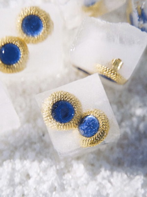 Vassia Kostara gold earrings with blue stone and clip