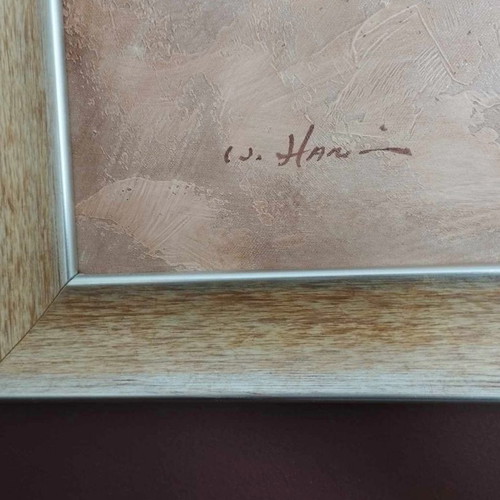 Painting with wooden frame used, dimensions 75x1.05cm