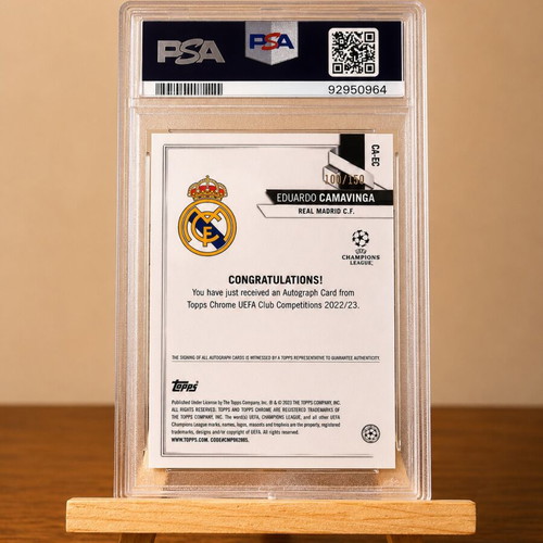 Eduardo Camavinga Topps Chrome UEFA Blue Refractor Auto PSA 10