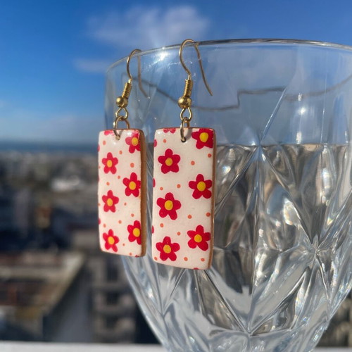Floral pattern handmade earrings like new
