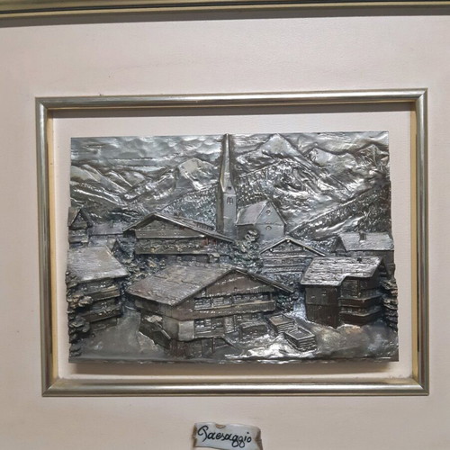 Silver 925 landscape painting large collectible with label