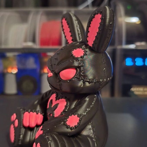Stitchborn Bunny Dark Plush Guardian figure, emo goth decor