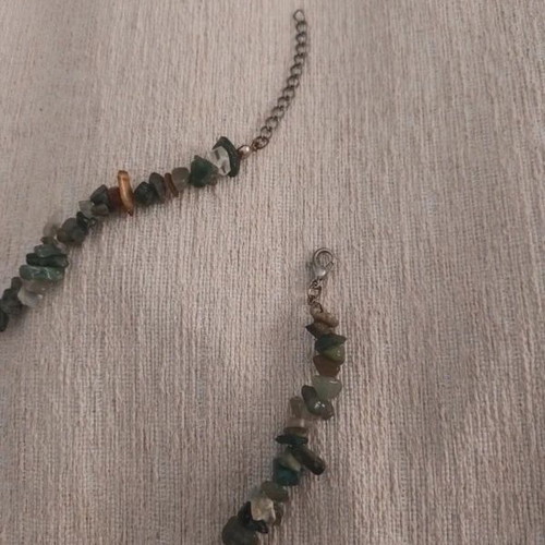 Necklace with stones and coral used, green shades