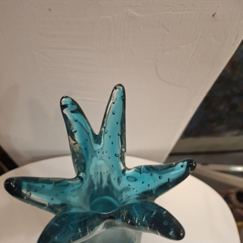 Teal Bubble Sommerso Seguso Murano glass vase used, 1970s Italy