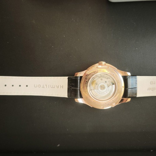 Hamilton Jazzmaster Open Heart Automatic watch new, rose gold and black leather strap