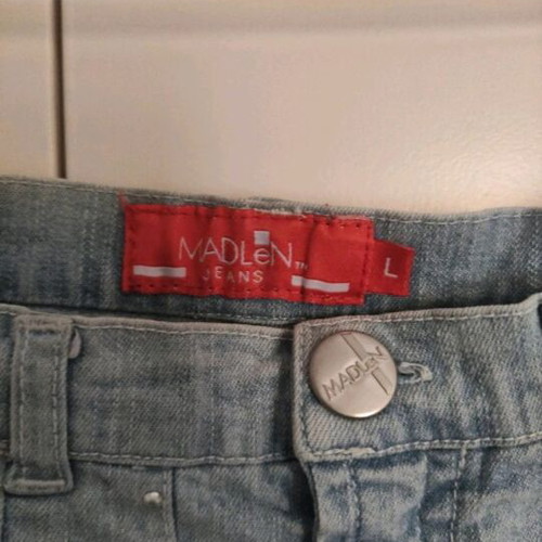 Madlen denim asymmetric skirt like new with white fringes and pocket