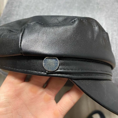 Women’s black faux leather baker boy cap used