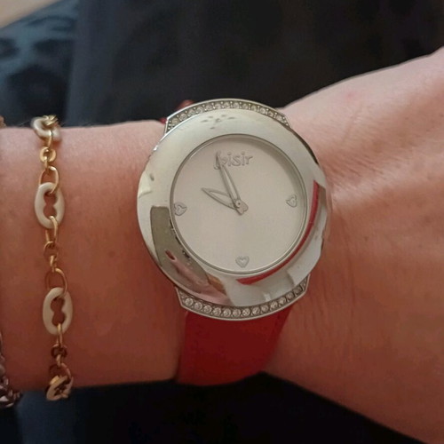 Loisir women's watch like new with red leather strap and rhinestones