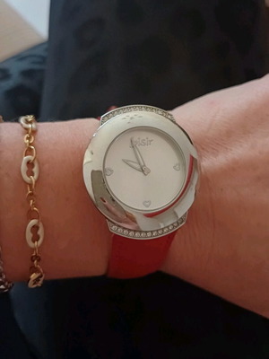 Loisir women's watch like new with red leather strap and rhinestones