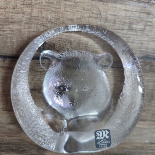 Mats Johansson Handmade Crystal Paperweight Bear Model 3332 Like New