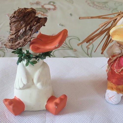 Vintage handmade decorative clay duck set, 15cm