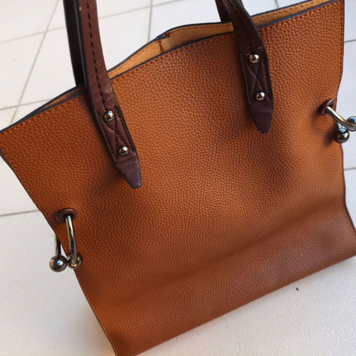 Privata women's handbag used, synthetic leather with croco texture, brown