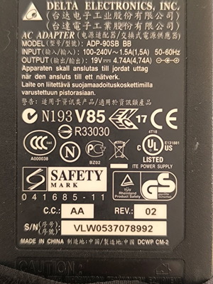 Delta 90W φορτιστής laptop 19V 4.74A σαν καινούργιο, βύσμα 5.5x1.7