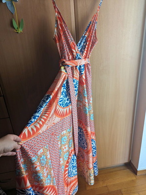 Maxi satin dress medium like new with colorful patterns